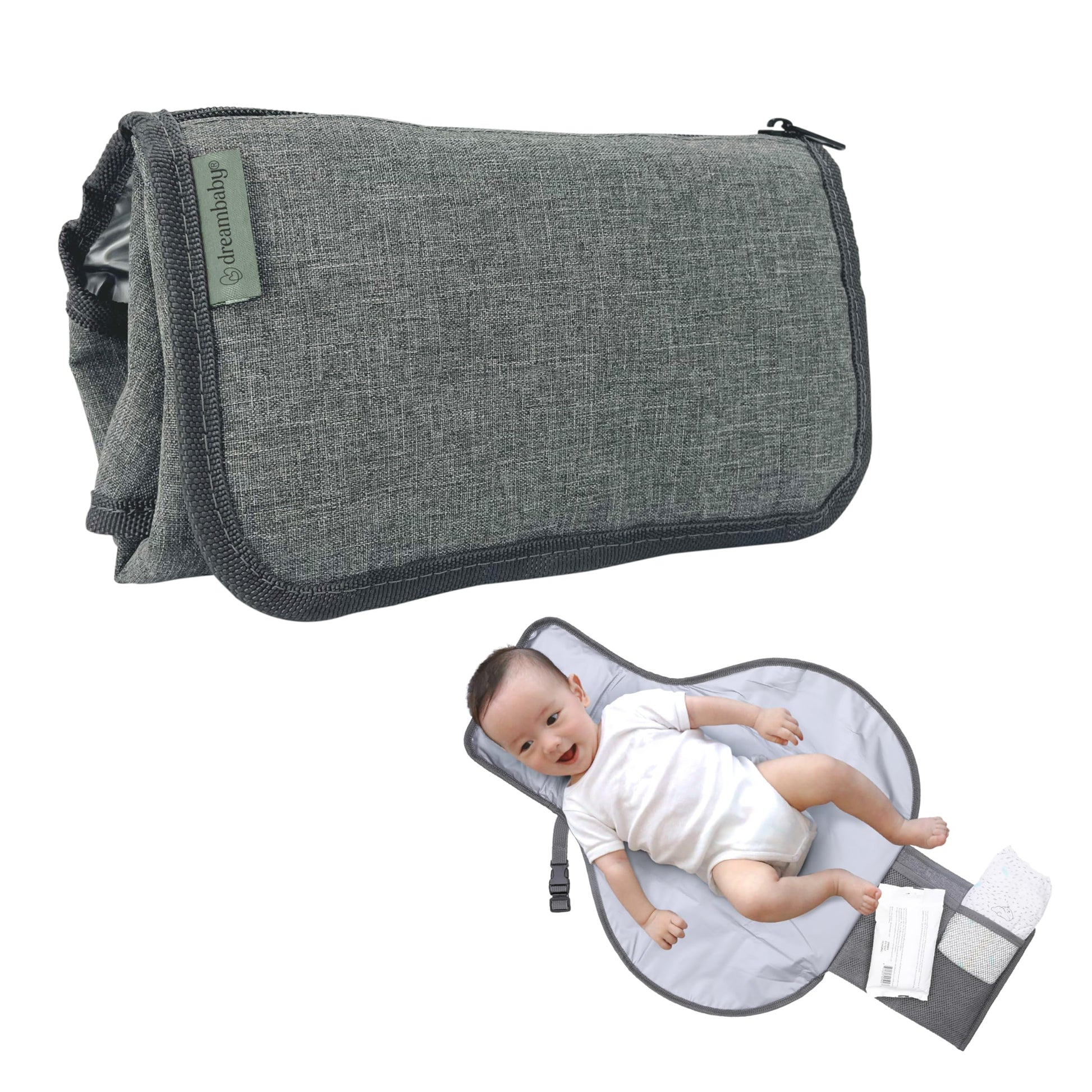 Dreambaby Fold and Go Baby Changing Pad - Portable Diaper Changing Pad - Organizer Pockets, Cushioned, Foldable Changing Mat Fit