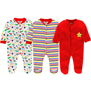 Kidbee Baby Boys & Baby Girls Cotton Bodysuits/Sleepsuit (Pack Of 3) (Red, 69 Months)