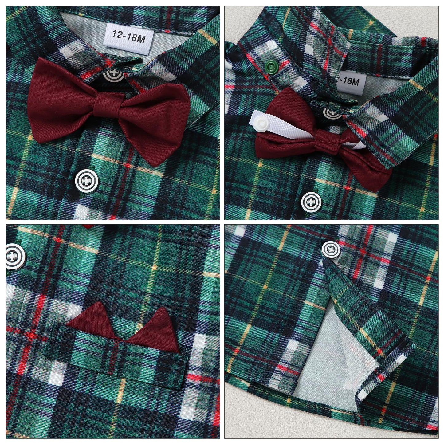 Yallet Toddler Baby Boy Clothes Suit Gentleman Outfits Formal Dress Shirt + Bowtie + Suspender Pants Wedding Party(L Red-Checker