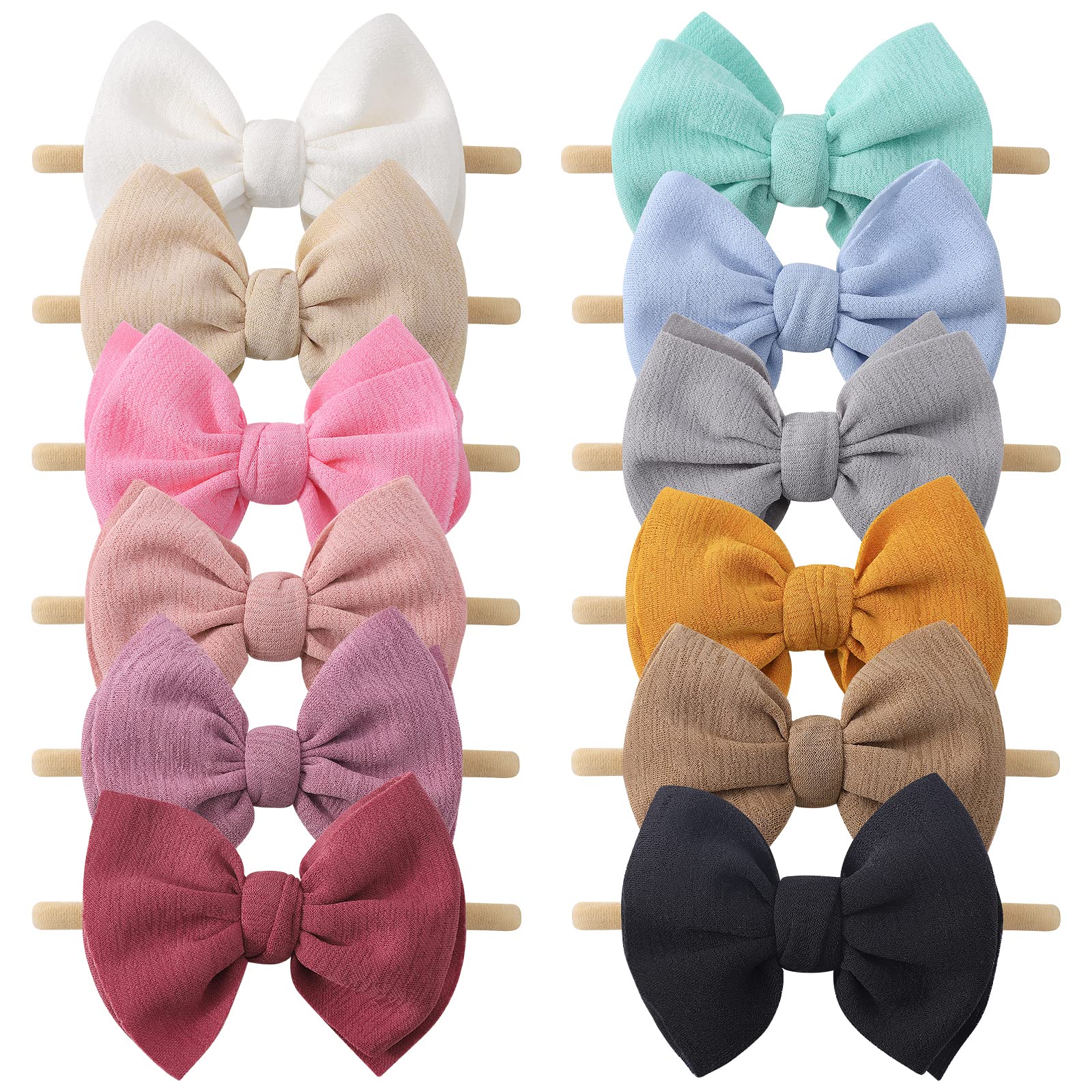 Yoyokid 12 Pcs Hairband With Baby Girl Bows Soft Nylon Baby Headbands And Bows Hair Accessories For Newborn Infant Toddlers Kids