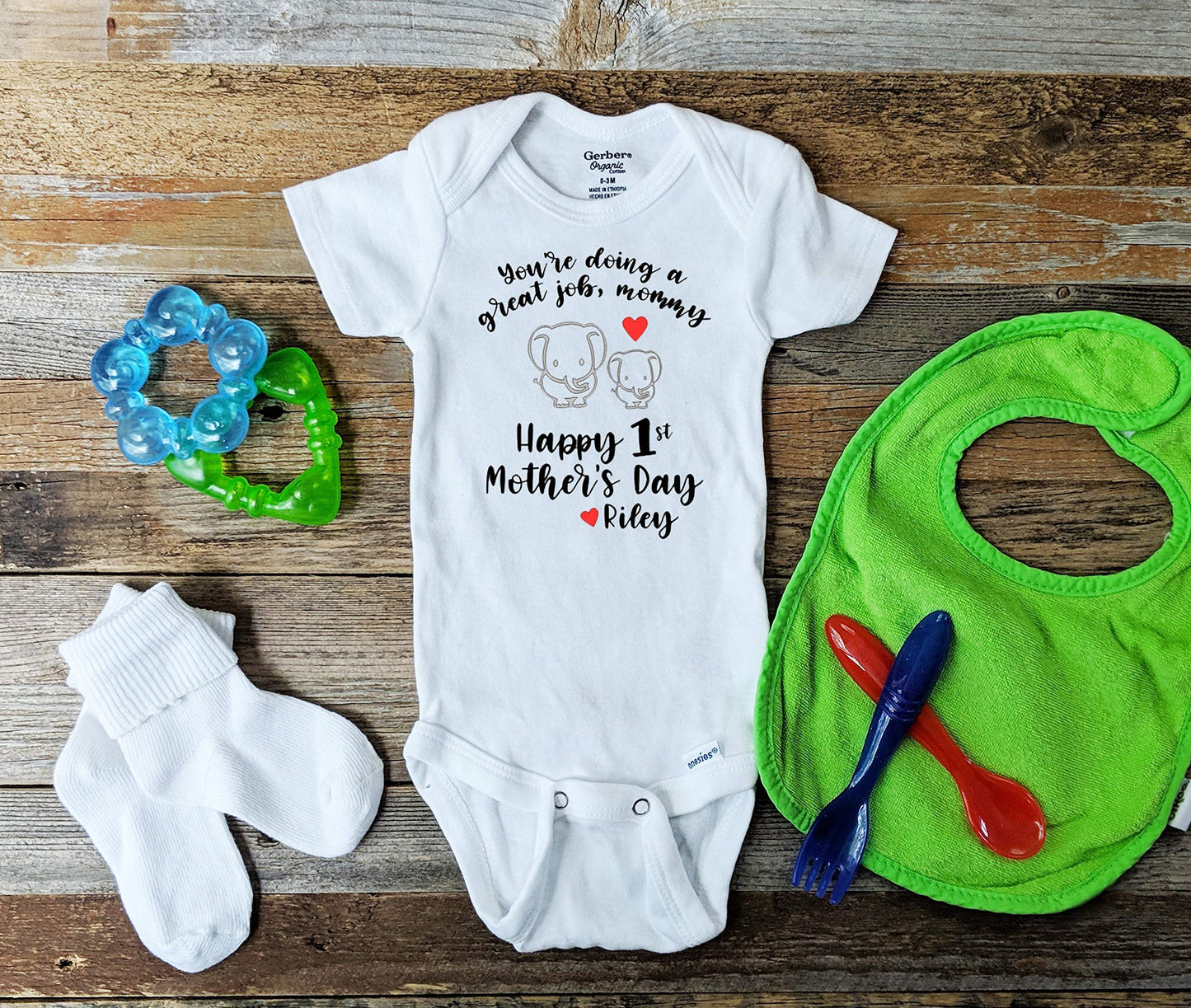 You'Re Doing A Great Job Mommy Happy First Mother'S Day Best Mom Bodysuit Personalized Elephant Shirt