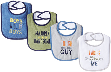 Luvable Friends Unisex Baby Cotton Drooler Bibs With Fiber Filling, Handsome, One Size
