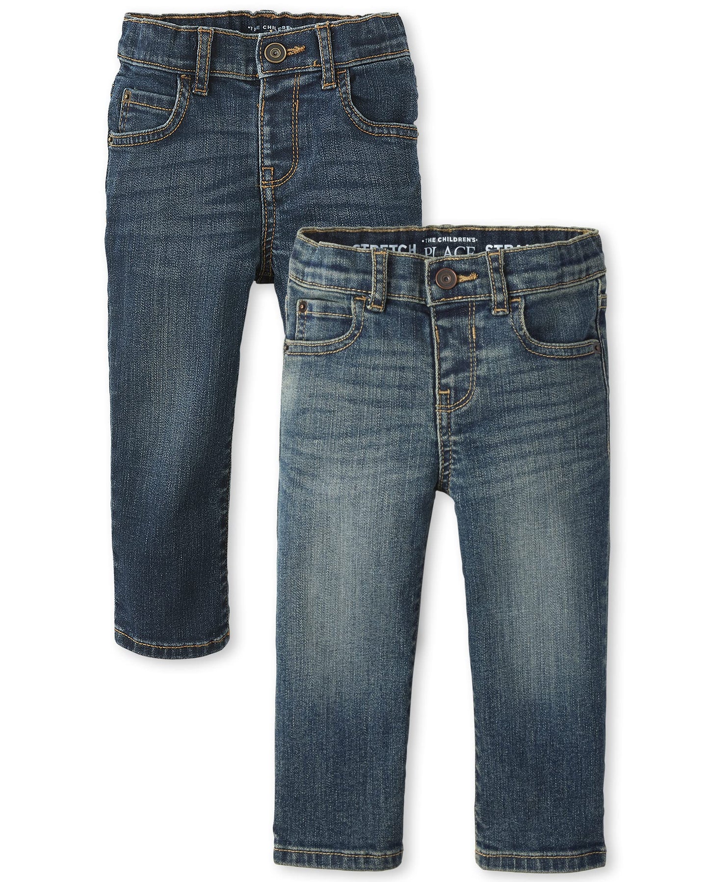 The Children'S Place Baby Boys And Toddler Stretch Straight Leg Jeans, Aged Indigo/Lt Med Stone 2 Pack, 9-12 Months Us