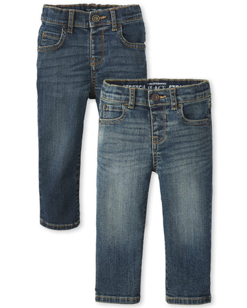 The Children'S Place Baby Boys And Toddler Stretch Straight Leg Jeans, Aged Indigo/Lt Med Stone 2 Pack, 9-12 Months Us