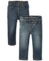 The Children'S Place Baby Boys And Toddler Stretch Straight Leg Jeans, Aged Indigo/Lt Med Stone 2 Pack, 6-9 Months Us