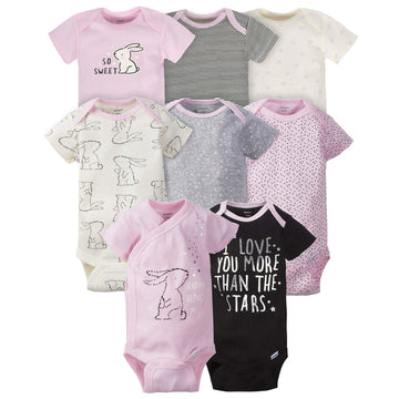 Gerber Baby 8-Pack Short Sleeve Onesies Bodysuits, Bunny, 12 Months