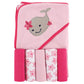 Luvable Friends Unisex Baby Hooded Towel With Five Washcloths, Girly Whale, One Size