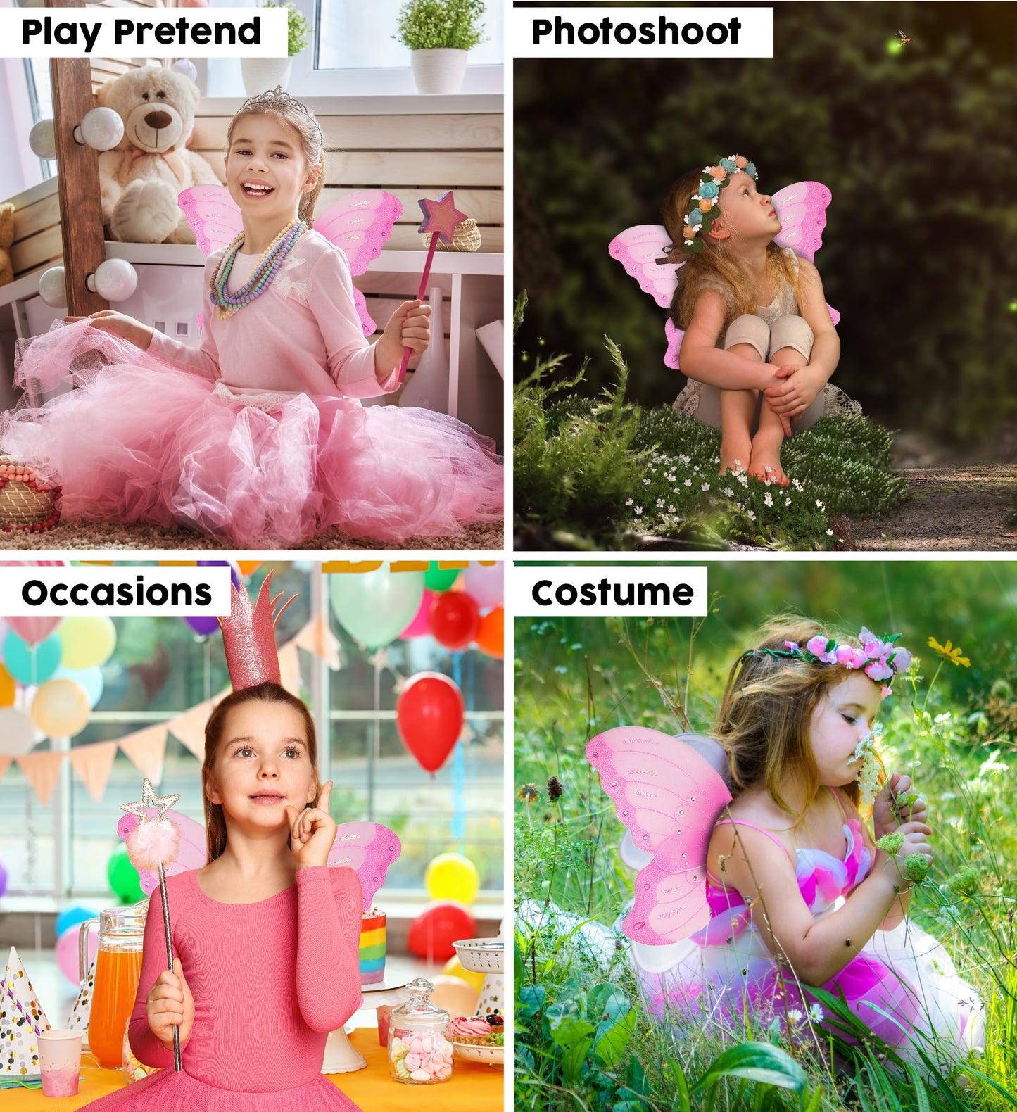 Mozlly Butterfly Wings - 2 Layer Butterfly Fairy Wings Costume For Kids, Halloween Butterfly Wings Costume Accessory, Cute Fairy