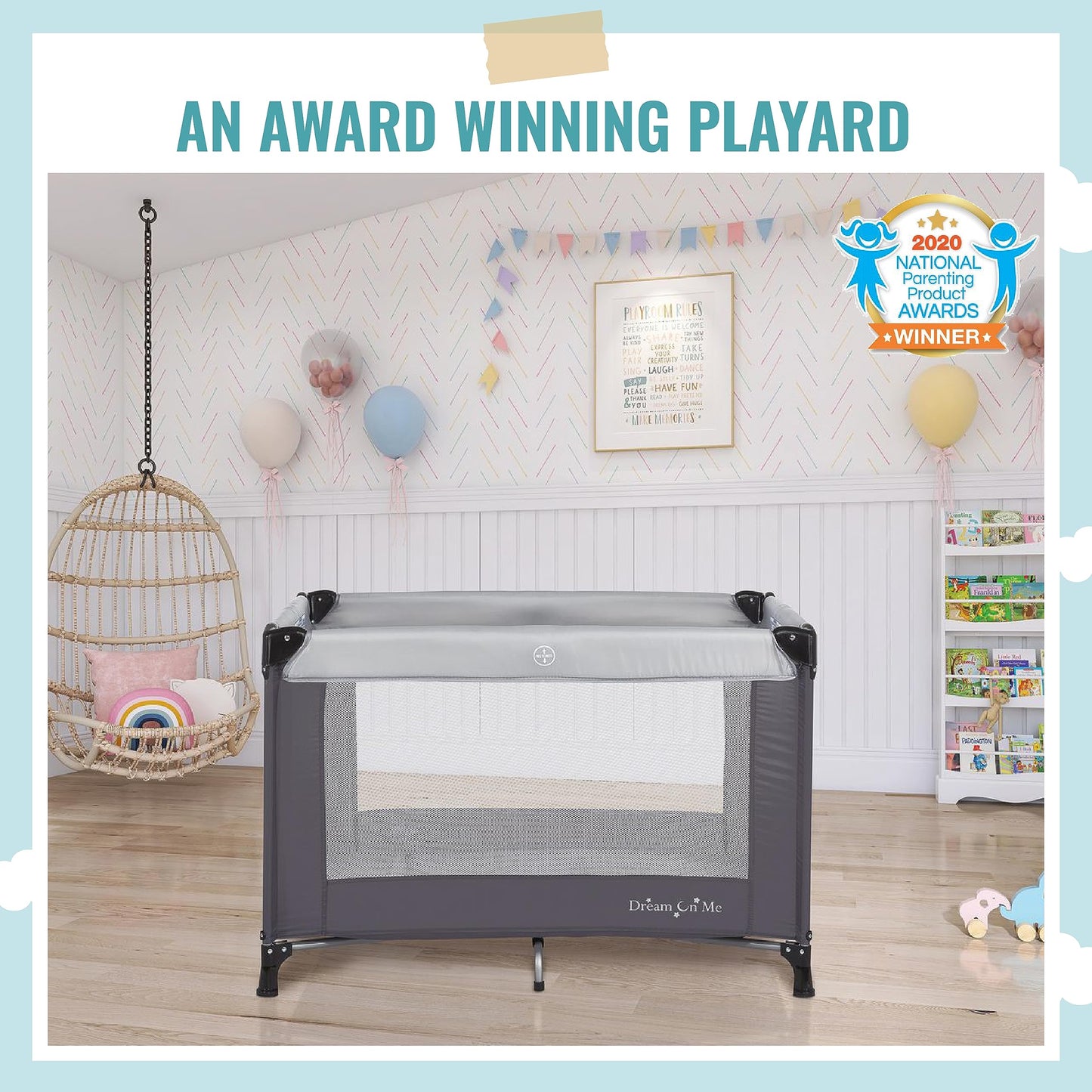 Dream On Me Nest Portable Playard in Grey with Carrybag an Shoulder Strap, Lightweight, Packable and Easy Setup Baby Playard, Br