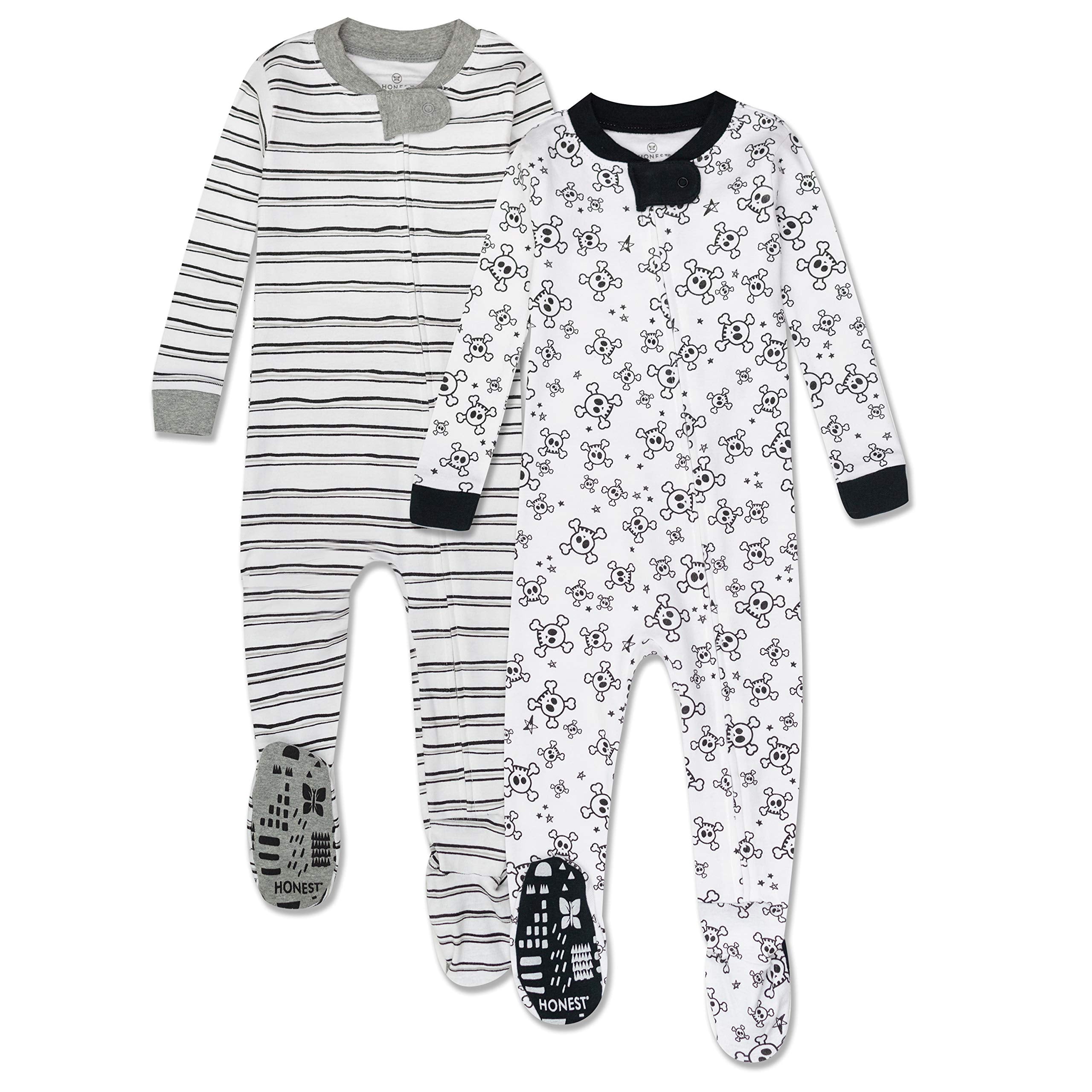 Honestbaby 2-Pack Organic Cotton Snug-Fit Footed Pajamas, Tossed Skulls/Sketchy