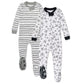 Honestbaby 2-Pack Organic Cotton Snug-Fit Footed Pajamas, Tossed Skulls/Sketchy Stripe, 24 Months