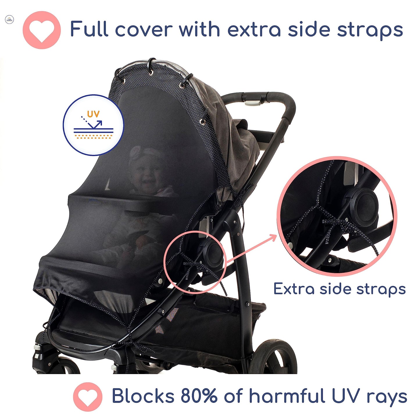 Stroller Sun Shade (Xl Original) - Universal Adjustable Spf 30+ Sunshade With See Through, Strollers Canopy Stroller Shade Exten