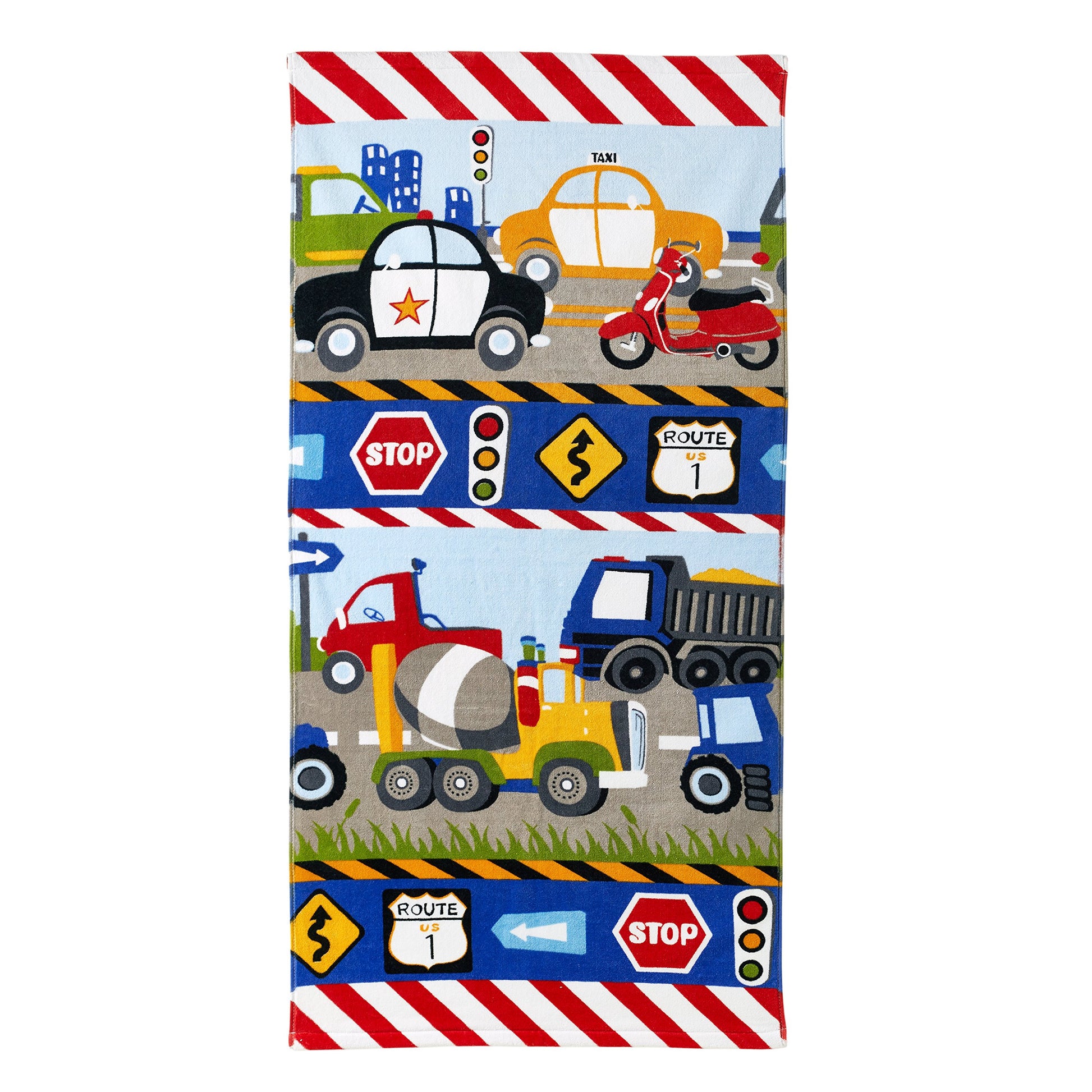 Dream Factory Trains And Trucks 100% Cotton Kids Girls Boys Bath Towel For Bathroom, 20Wx50L, Yellow