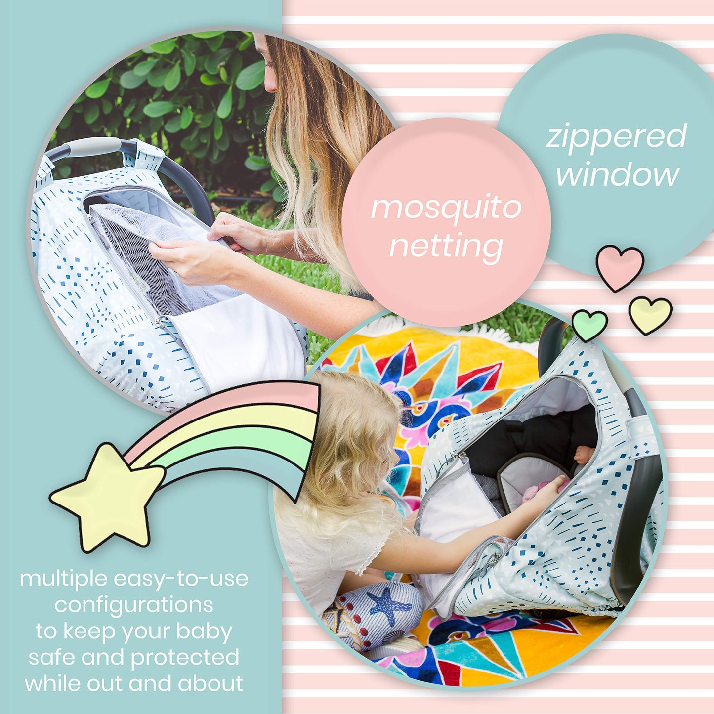 Bristin Baby Car Seat Canopy Stroller Covers for Infant Boy and Girl Babies Stretchy and Kick Proof with Net Multi Use Soft and