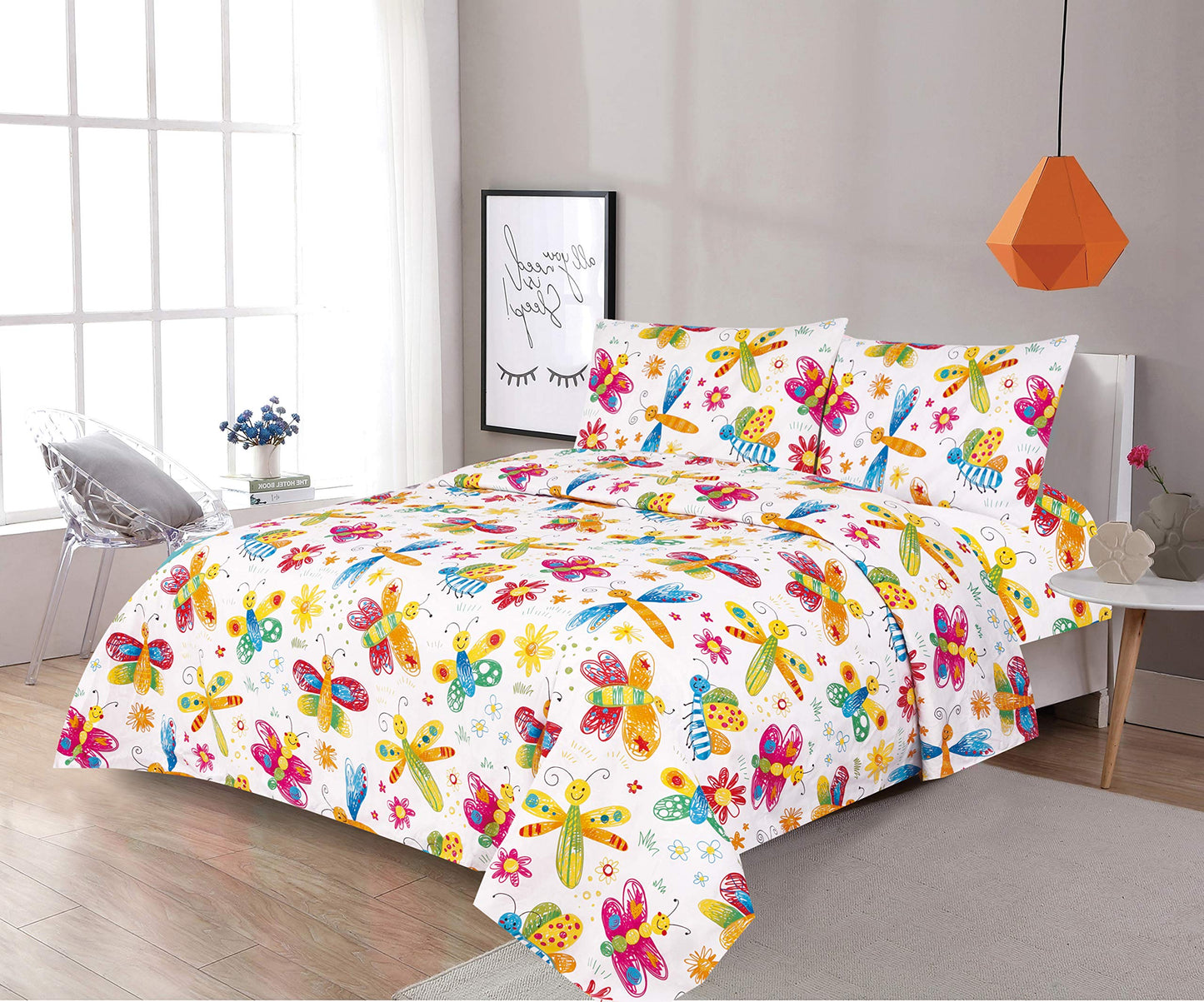 Sapphire Home 8 Piece Butterfly Full Bedding Set, Bed In A Bag, Kids Butterfly Comforter Set With Butterfly Sheets, Pillow Case,