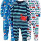 Simple Joys by Carters Baby Boys 3-Pack Snug Fit Footed Cotton Pajamas, Blue Sea Life/Navy Stripe/White Cars, 4T