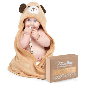 Miniboo Premium Hooded Towel With Unique Dog Design - Extra Soft And Absorbent Rayon From Bamboo Towels For Newborn, Infant, And