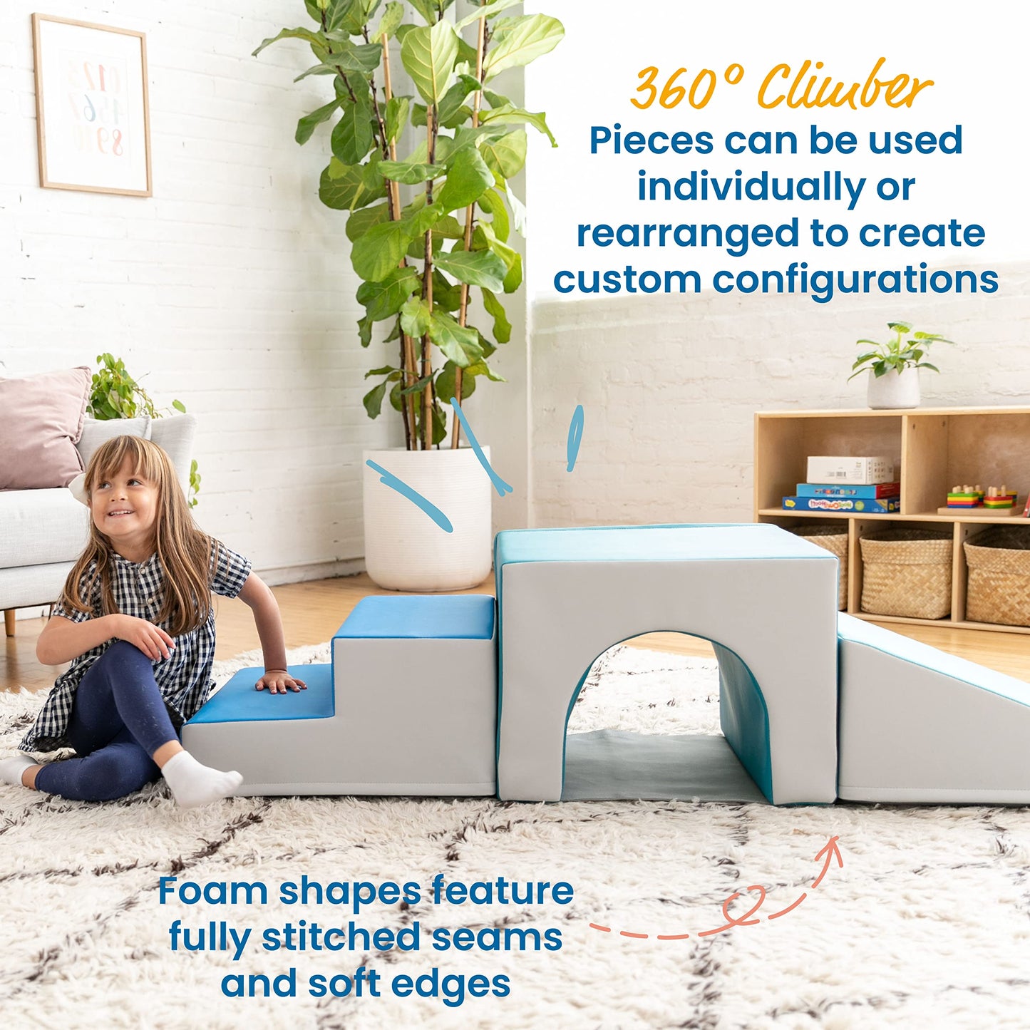 Ecr4Kids Softzone Single Tunnel Climber, Toddler Playset, Contemporary, 3-Piece