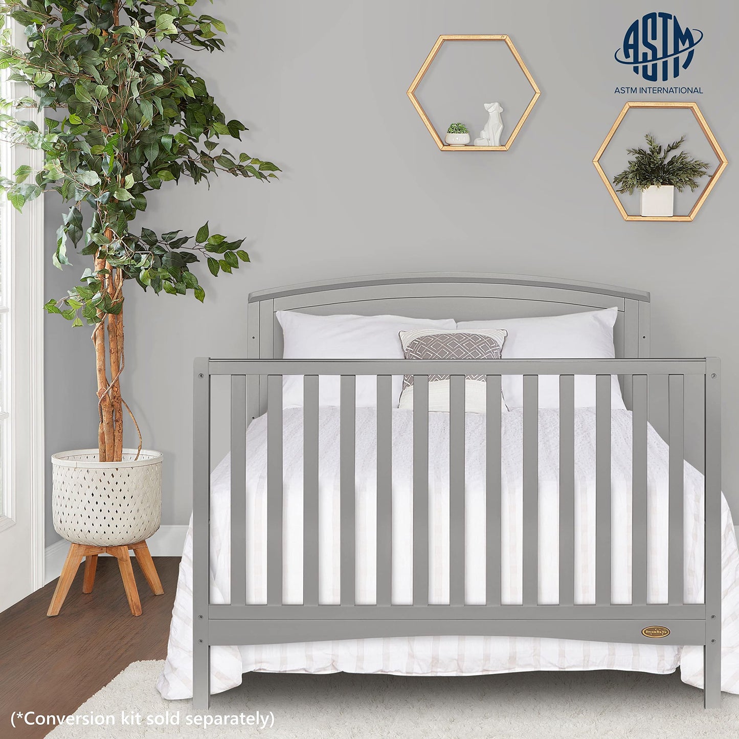 Dream On Me Eden 5-In-1 Convertible Full Panel Crib In Pebble Grey, Jpma Certified, Non-Toxic Finishes, Features 3 Mattress Heig