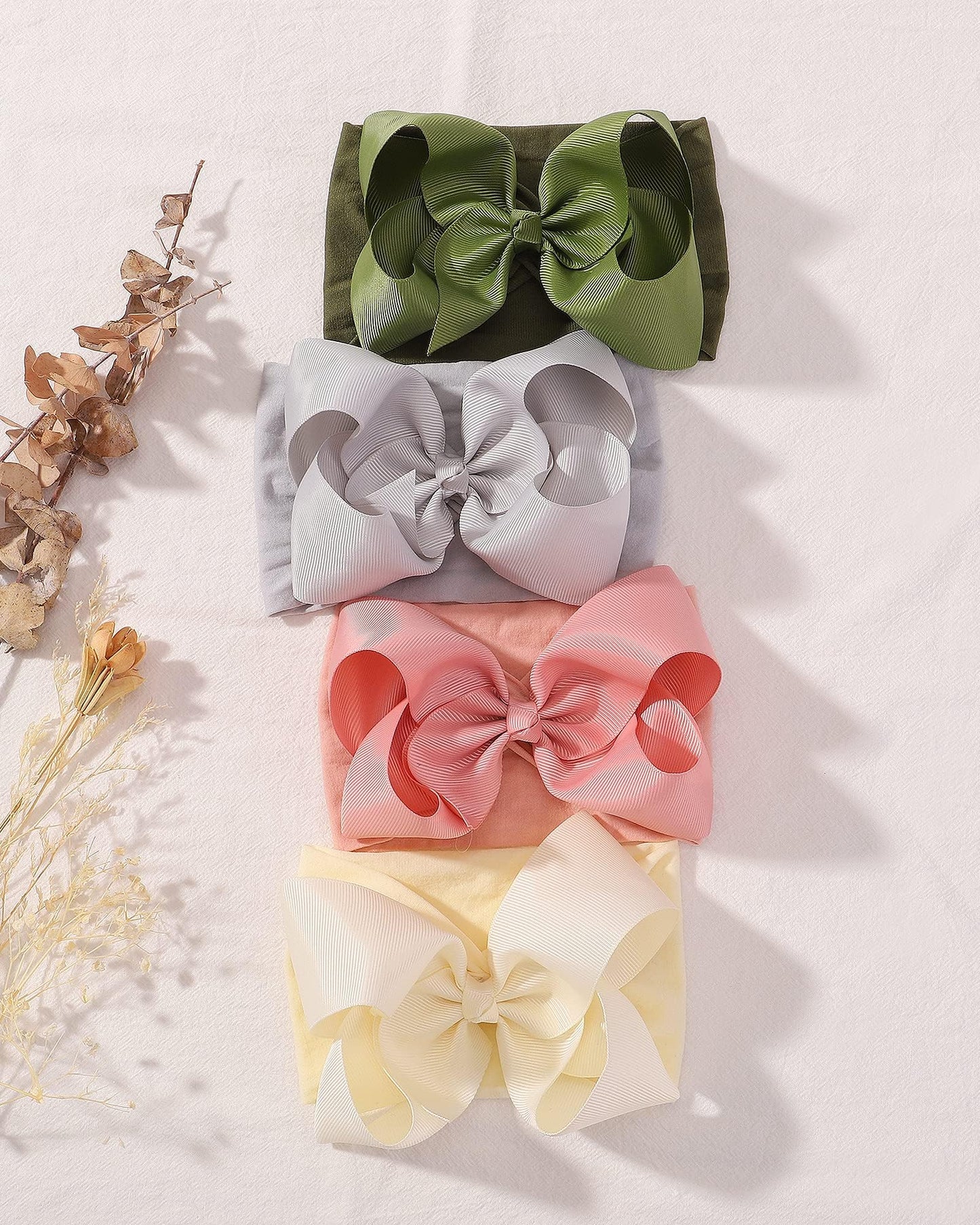 Doboi Baby Girl Headband - 12Pcs Nylon Hair Accessories With Big Ribbon Bows, Soft Lightweight Headbands For Baby Girls Infant N