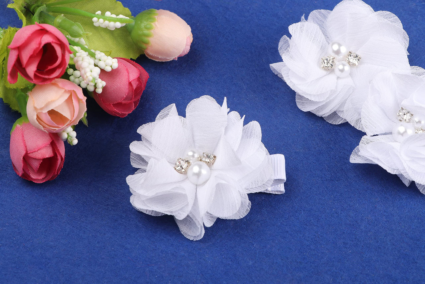 Baby Girls Chiffon Flower Hair Clips With Rhinestones And Pearl,Yycraft 10 Pcs Party Wedding 2' Hair Accessory For Kids Toddler