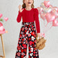 Migu Girls Valentines Day Outfit Size 6-7 Valentines Outfit Girl Red Puffy Sleeve Top Love Pattern Pants Headbands 3Pcs