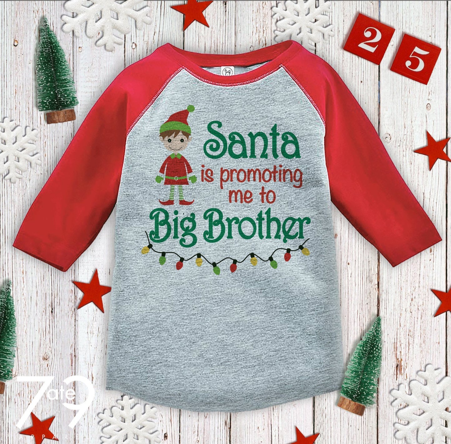 7 Ate 9 Apparel Kids Big Brother Christmas Raglan Shirt Red 18 Months