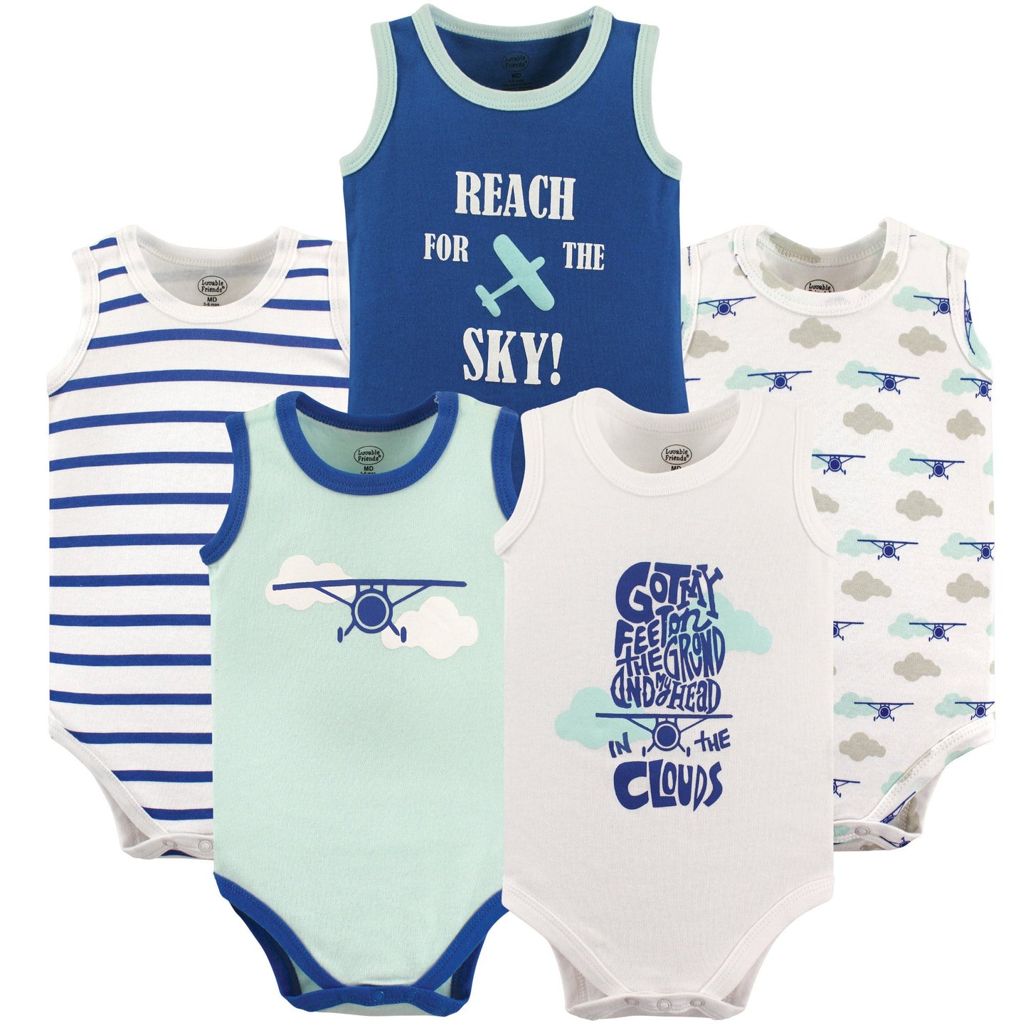 Luvable Friends Unisex Baby Cotton Sleeveless Bodysuits, Airplane, 0-3 Months