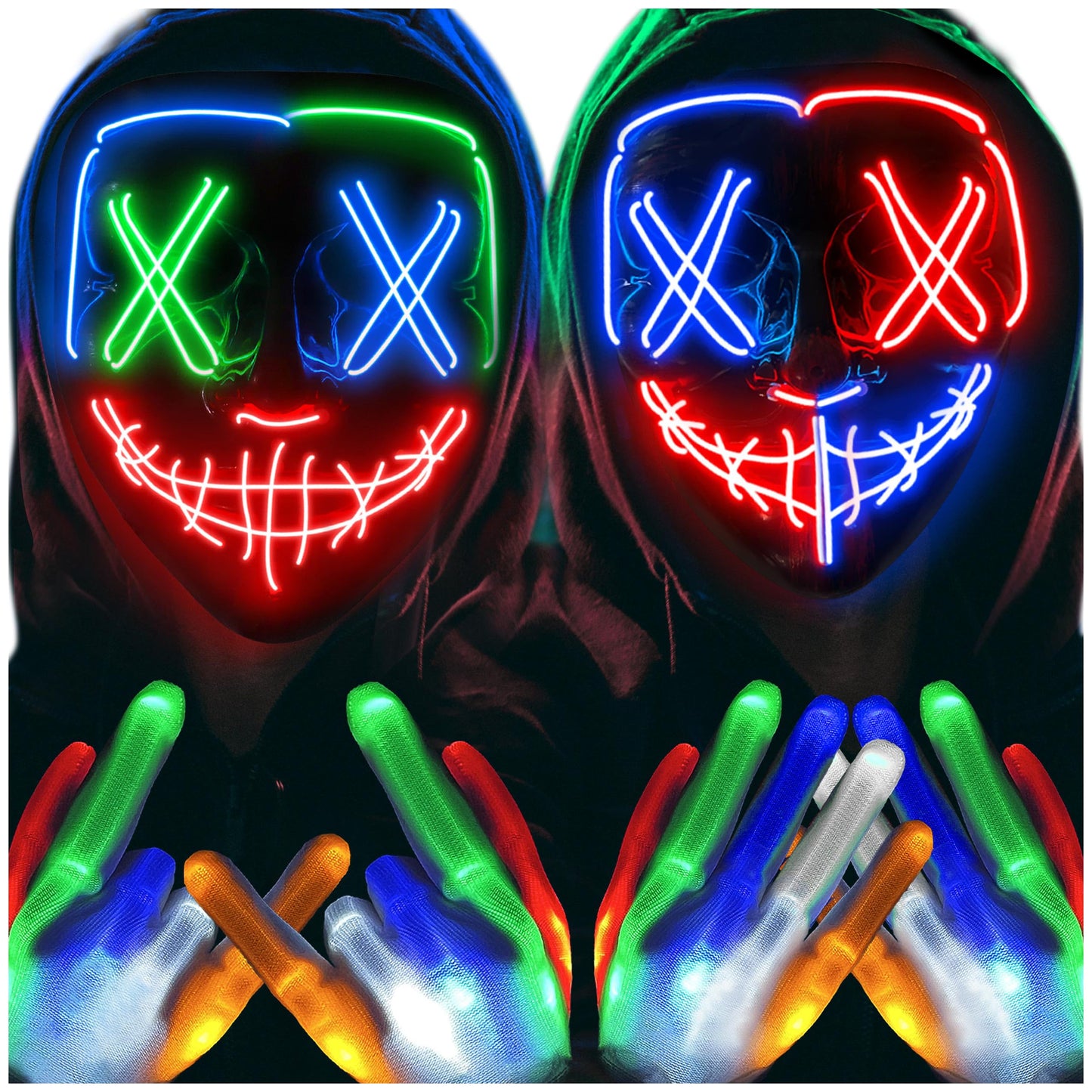 Halloween Mask Skeleton Gloves Set, Halloween Costumes Gifts For Men Women Boys Girls, 3 Modes Light Up Scary Led Mask With Led