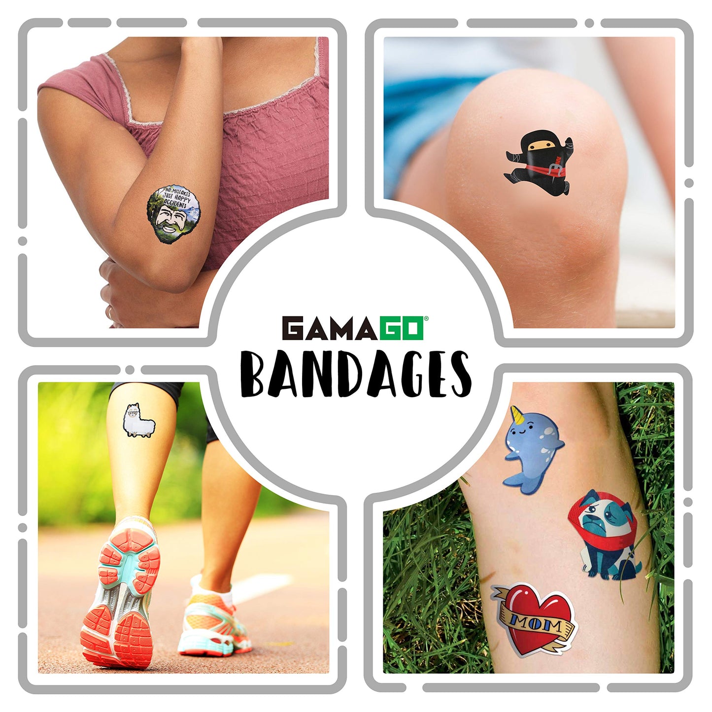 GAMAGO Ninja Bandages for Kids & Kidults - Set of 18 Individually Wrapped Self Adhesive Bandages - Sterile, Latex-Free & Easily