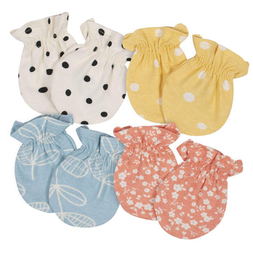 Grow By Gerber Baby Girls 4-Pack Mittens, Pink/Ivory, Newborn