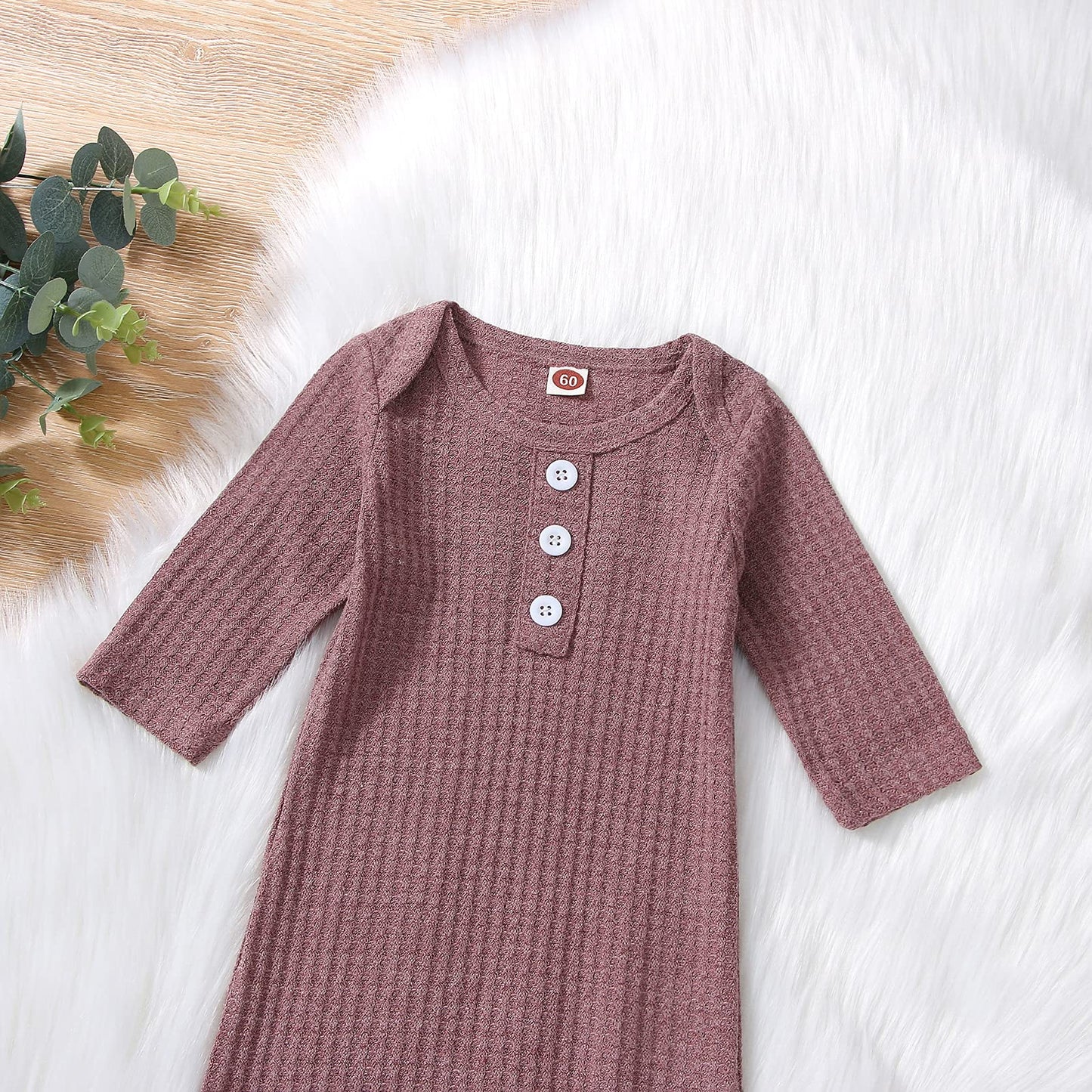 Twopumpkin Baby Girl Boy Coming Home Knotted Gown Unisex Newborn Infant Sleep Onesie Outfit Cute Baby Winter Pajamas (A Waffle K