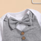 Newborn Baby Boy Clothes Gentleman Outfits Long Sleeve Romper Bowtie Tuxedo Suit (Gray, 0-3 Months)