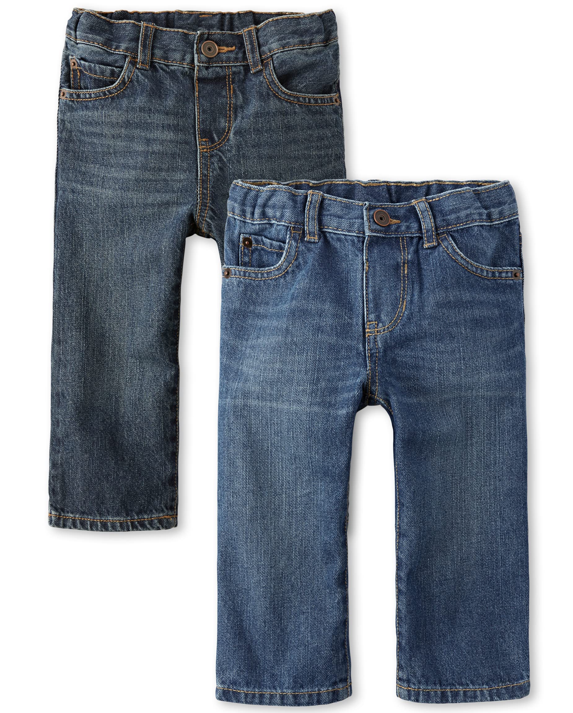 The Children'S Place Baby Boys And Toddler Basic Straight Leg Jeans, Carbon Wash/Dk Juptier 2 Pack, 2T Us