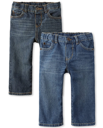 The Children'S Place Baby Boys And Toddler Basic Straight Leg Jeans, Carbon Wash/Dk Juptier 2 Pack, 2T Us