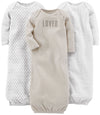 Simple Joys By Carter'S Unisex Babies' Cotton Sleeper Gown, Pack Of 3, Grey/White, Newborn