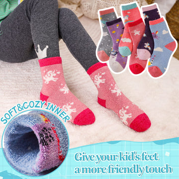 Eocom 6 Pairs Children'S Winter Warm Wool Animal Crew Socks Kids Boys Girls Socks (Unicorn C, 8-12 Years)