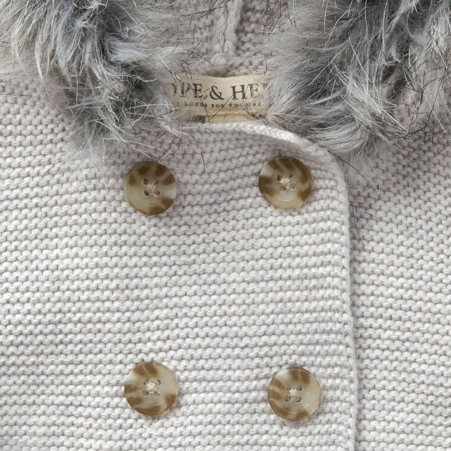 Hope & Henry Layette Grey Baby Sweater With Faux Fur Hood