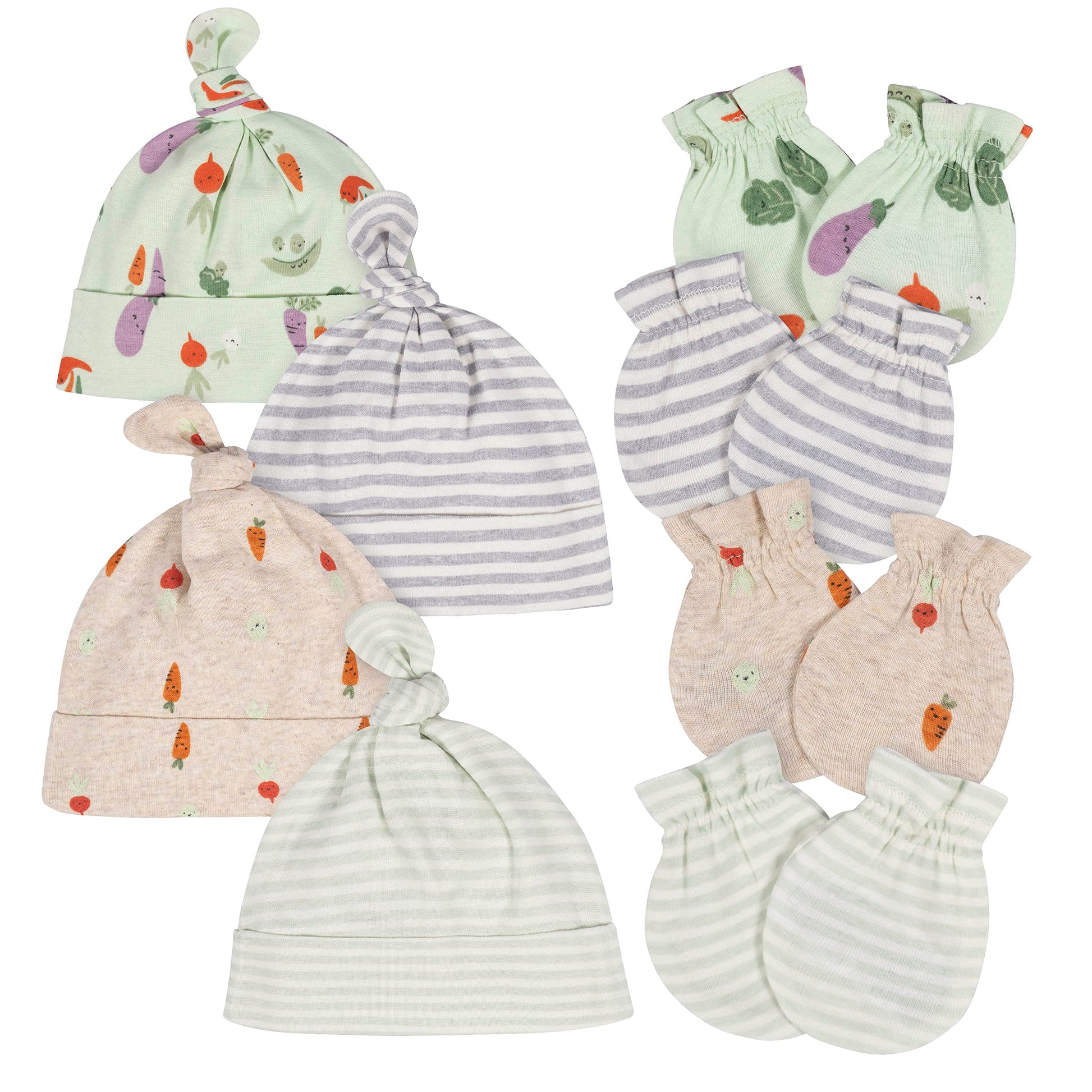 Gerber Baby Girl'S 8 9-Piece Cap And Mitten Sets, Happy Veggies, Newborn