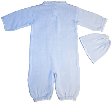 Christening Day 100% Cotton Baby Blue Boys 2 Piece Cable-Knit Longall With Cap - 6 Month