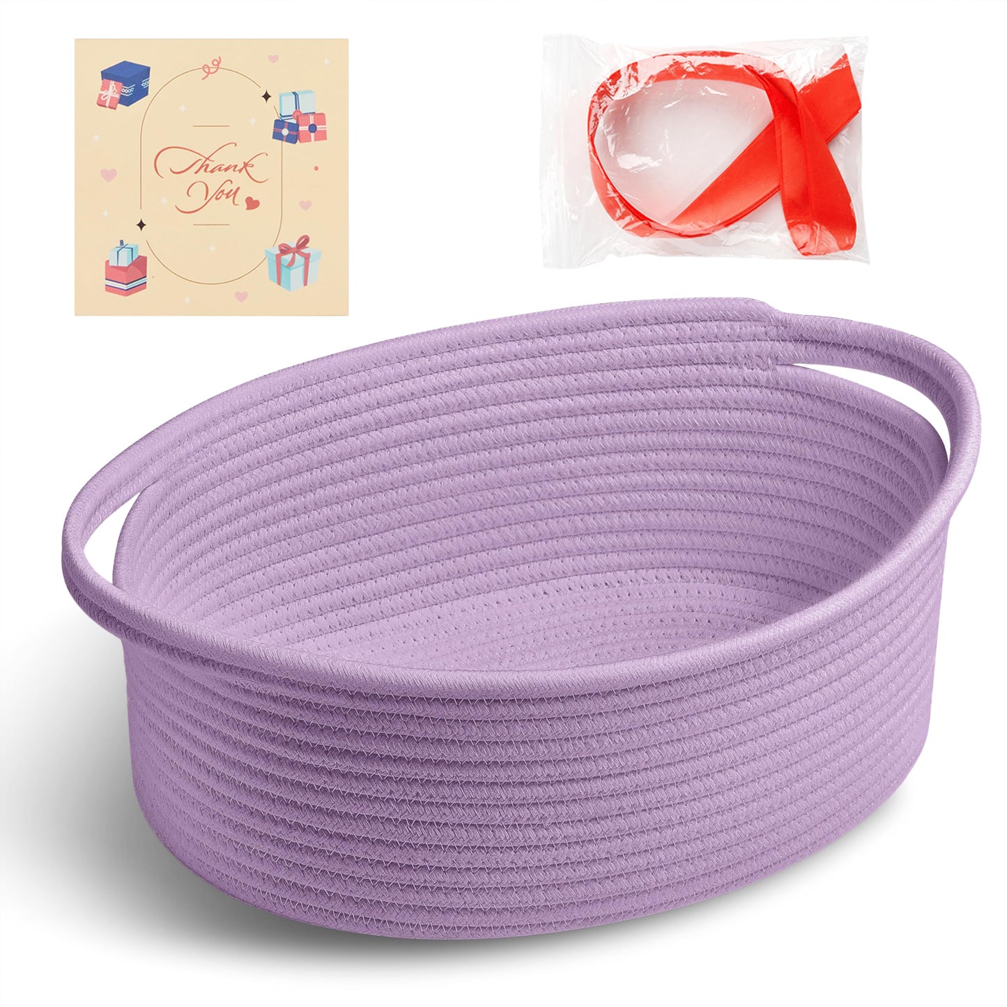 Bufims Small Woven Purple Gifts Basket for Storage Empty with Ribbons and Bags Durable Cute Gifts 12X 8 X 5 Small Rope Basket fo