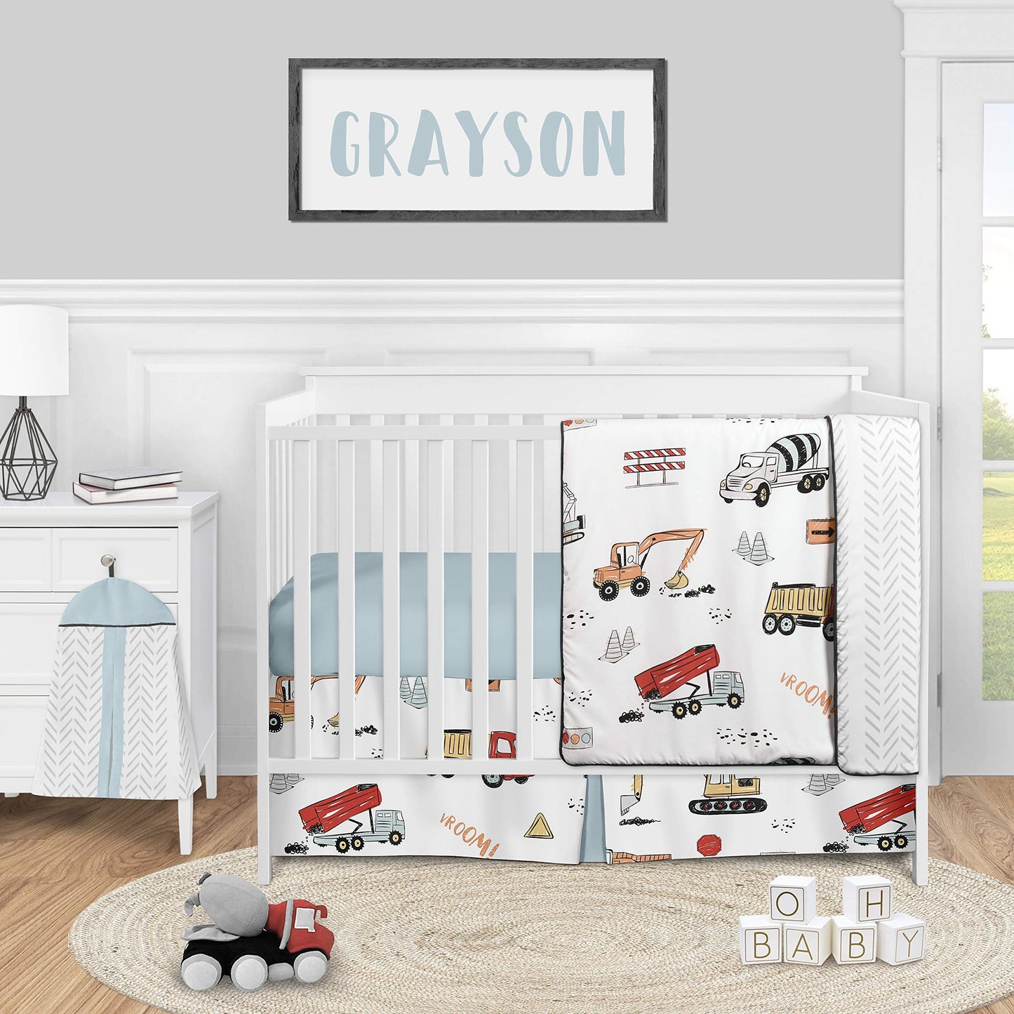 Sweet Jojo Designs Construction Truck Boy Baby Playmat Tummy Time Infant Play Mat - Grey Yellow Orange Red And Blue Transportati