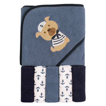 Luvable Friends Unisex Baby Hooded Towel With Five Washcloths, Dog, One Size