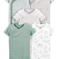 Simple Joys By Carter'S Unisex Babies' Short-Sleeve Bodysuit, Pack Of 5, Green/Grey Forest Animals/Light Green Stripe/Light Grey