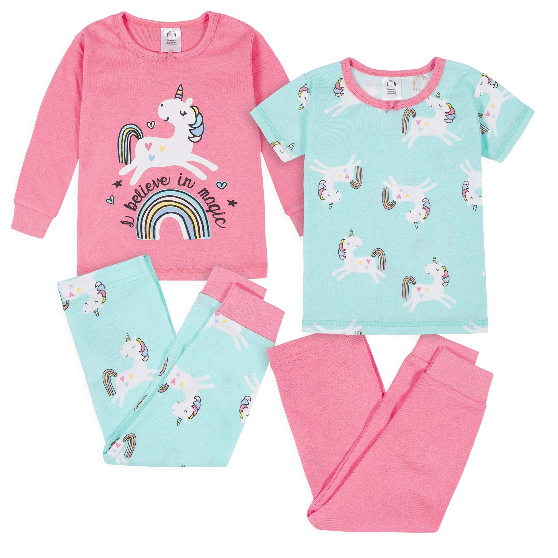 GerberBaby GirlsToddler Snug Fit 4-Piece Pajama SetUnicorn Magic Pink5T