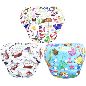 wegreeco Baby & Toddler Snap One Size Adjustable Reusable Baby Swim Diaper (Sealife,Large,3 Pack)