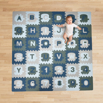 CHILDLIKE BEHAVIOR Baby Play Mat - 72x72-Inch Soft Foam Interlocking Tiles with ABC and Numbers - Educational Activity Mat for C