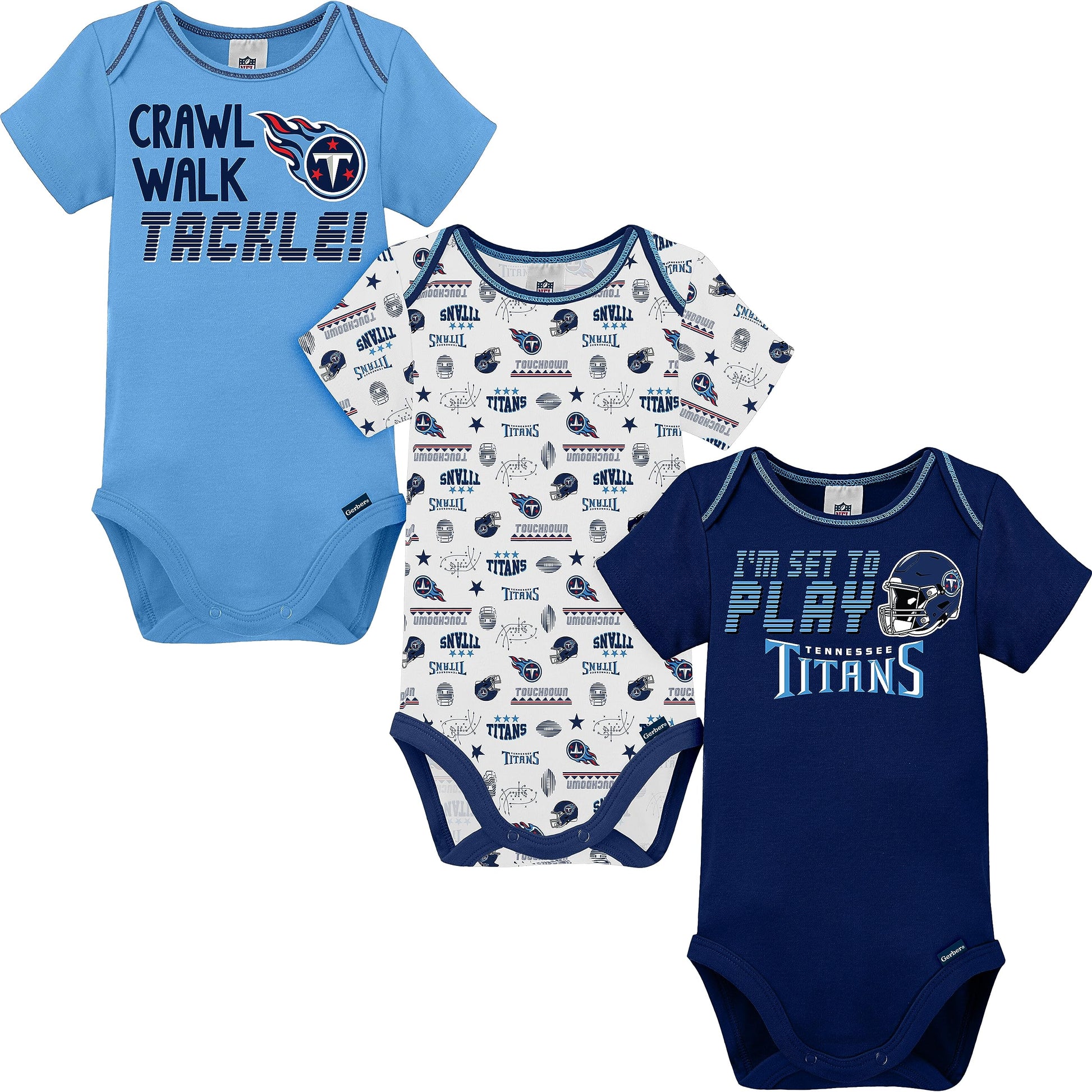 Nfl Tennessee Titans 3 Pack Short Sleeve Bodysuit, Blue/White Tennessee Titans, 0-3 Months