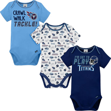 Nfl Tennessee Titans 3 Pack Short Sleeve Bodysuit, Blue/White Tennessee Titans, 0-3 Months