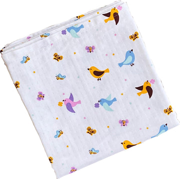 Little Sudhams 4Layered Muslin Cotton Baby Swaddle Blanket White Pack of 1 (Birds & Butterflies, 100cm x 100cm)